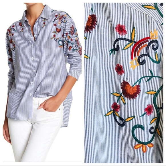 NEW beachlunchlounge Embroidered Striped Shirt - Picture 3 of 6